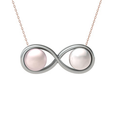 Pembe inci ve inci 8 ayar beyaz altın kolye (40 cm rose altın rolo zincir)