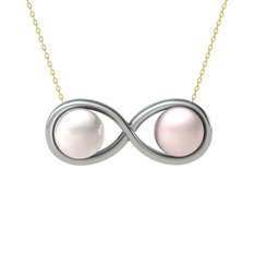 İncili Sonsuzluk Kolye - Inci ve pembe inci 18 ayar beyaz altın kolye (40 cm altın rolo zincir) #mtlceh