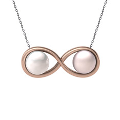 Inci ve pembe inci 925 ayar rose altın kaplama gümüş kolye (40 cm gümüş rolo zincir)