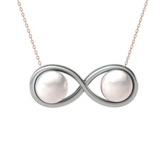 İncili Sonsuzluk Kolye - Inci 14 ayar beyaz altın kolye (40 cm rose altın rolo zincir) #tz43xc