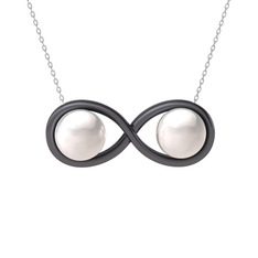 İncili Sonsuzluk Kolye - Inci 925 ayar siyah rodyum kaplama gümüş kolye (40 cm gümüş rolo zincir) #u4uezy