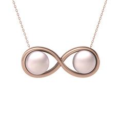 İncili Sonsuzluk Kolye - Pembe inci 14 ayar rose altın kolye (40 cm gümüş rolo zincir) #udaq41
