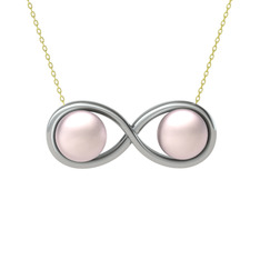 Pembe inci 14 ayar beyaz altın kolye (40 cm altın rolo zincir)