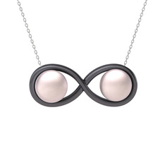 İncili Sonsuzluk Kolye - Pembe inci 925 ayar siyah rodyum kaplama gümüş kolye (40 cm beyaz altın rolo zincir) #wd3m4f