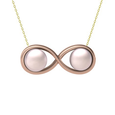 İncili Sonsuzluk Kolye - Pembe inci 14 ayar rose altın kolye (40 cm gümüş rolo zincir) #y1ocle