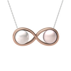 İncili Sonsuzluk Kolye - Inci ve pembe inci 8 ayar rose altın kolye (40 cm gümüş rolo zincir) #z21wy9