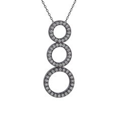 Hiru Daire Kolye - Beyaz zirkon 925 ayar siyah rodyum kaplama gümüş kolye (40 cm gümüş rolo zincir) #108fex4