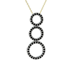 Hiru Daire Kolye - Siyah zirkon 18 ayar beyaz altın kolye (40 cm altın rolo zincir) #10gytvu