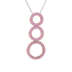 Hiru Daire Kolye - Pembe kuvars 8 ayar rose altın kolye (40 cm gümüş rolo zincir) #11qc6ca