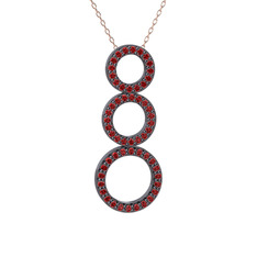 Hiru Daire Kolye - Garnet 925 ayar siyah rodyum kaplama gümüş kolye (40 cm rose altın rolo zincir) #12zqf