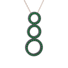Hiru Daire Kolye - Yeşil kuvars 925 ayar siyah rodyum kaplama gümüş kolye (40 cm rose altın rolo zincir) #1459mbi