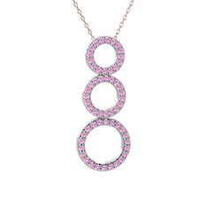 Pembe kuvars 18 ayar beyaz altın kolye (40 cm gümüş rolo zincir)