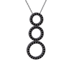 Hiru Daire Kolye - Siyah zirkon 925 ayar siyah rodyum kaplama gümüş kolye (40 cm gümüş rolo zincir) #16y7obs