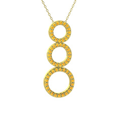 Hiru Daire Kolye - Sitrin 14 ayar altın kolye (40 cm altın rolo zincir) #174bzrg