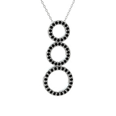 Hiru Daire Kolye - Siyah zirkon 925 ayar gümüş kolye (40 cm beyaz altın rolo zincir) #17oi5ks
