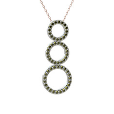 Hiru Daire Kolye - Peridot 8 ayar beyaz altın kolye (40 cm rose altın rolo zincir) #182jsrg