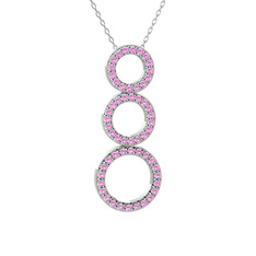 Pembe kuvars 925 ayar gümüş kolye (40 cm beyaz altın rolo zincir)
