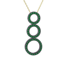 Hiru Daire Kolye - Yeşil kuvars 925 ayar siyah rodyum kaplama gümüş kolye (40 cm altın rolo zincir) #1fskce