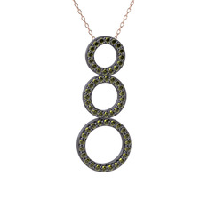 Hiru Daire Kolye - Peridot 925 ayar siyah rodyum kaplama gümüş kolye (40 cm rose altın rolo zincir) #1gfbl03