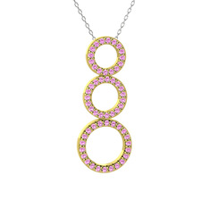 Pembe kuvars 925 ayar altın kaplama gümüş kolye (40 cm beyaz altın rolo zincir)
