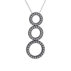Hiru Daire Kolye - Swarovski 925 ayar siyah rodyum kaplama gümüş kolye (40 cm beyaz altın rolo zincir) #1hm4rno