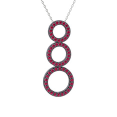 Hiru Daire Kolye - Rodolit garnet 925 ayar siyah rodyum kaplama gümüş kolye (40 cm beyaz altın rolo zincir) #1k4cdjs