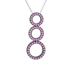 Pembe kuvars 925 ayar siyah rodyum kaplama gümüş kolye (40 cm beyaz altın rolo zincir)