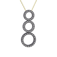 Hiru Daire Kolye - Beyaz zirkon 925 ayar siyah rodyum kaplama gümüş kolye (40 cm gümüş rolo zincir) #1qslg31