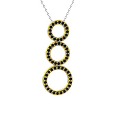 Hiru Daire Kolye - Siyah zirkon 925 ayar altın kaplama gümüş kolye (40 cm beyaz altın rolo zincir) #1t6uong