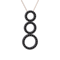 Hiru Daire Kolye - Siyah zirkon 925 ayar siyah rodyum kaplama gümüş kolye (40 cm gümüş rolo zincir) #1tzbn26