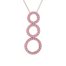 Hiru Daire Kolye - Pembe kuvars 925 ayar rose altın kaplama gümüş kolye (40 cm rose altın rolo zincir) #1u5k33q