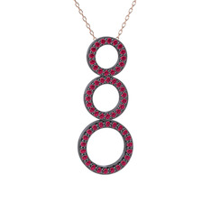 Hiru Daire Kolye - Rodolit garnet 925 ayar siyah rodyum kaplama gümüş kolye (40 cm gümüş rolo zincir) #1wygjyp