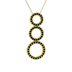 Hiru Daire Kolye - Siyah zirkon 18 ayar altın kolye (40 cm altın rolo zincir) #1yrs2dt