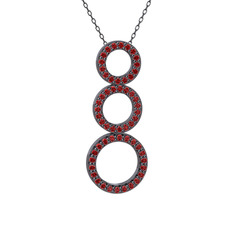 Hiru Daire Kolye - Garnet 925 ayar siyah rodyum kaplama gümüş kolye (40 cm gümüş rolo zincir) #22ixz2