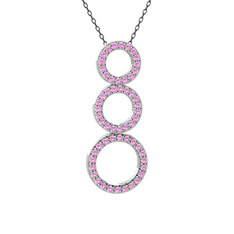 Pembe kuvars 8 ayar beyaz altın kolye (40 cm gümüş rolo zincir)