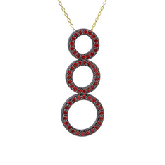 Hiru Daire Kolye - Garnet 925 ayar siyah rodyum kaplama gümüş kolye (40 cm altın rolo zincir) #3hae8n