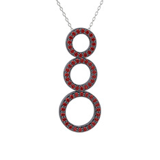 Hiru Daire Kolye - Garnet 925 ayar siyah rodyum kaplama gümüş kolye (40 cm gümüş rolo zincir) #4my77x