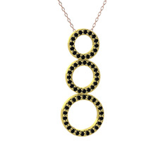 Hiru Daire Kolye - Siyah zirkon 18 ayar altın kolye (40 cm rose altın rolo zincir) #4r075p