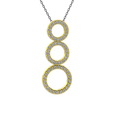Hiru Daire Kolye - Beyaz zirkon 8 ayar altın kolye (40 cm gümüş rolo zincir) #6zold3