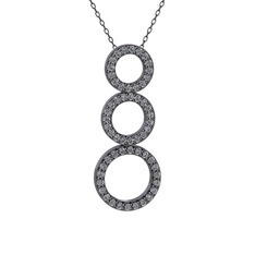 Hiru Daire Kolye - Pırlanta 925 ayar siyah rodyum kaplama gümüş kolye (0.5016 karat, 40 cm gümüş rolo zincir) #8d20fp