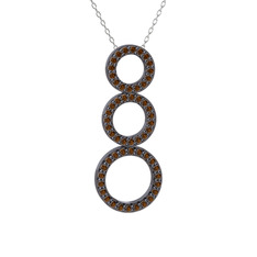 Hiru Daire Kolye - Dumanlı kuvars 925 ayar siyah rodyum kaplama gümüş kolye (40 cm gümüş rolo zincir) #8sb29