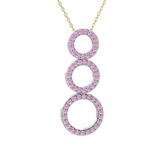 Pembe kuvars 14 ayar beyaz altın kolye (40 cm altın rolo zincir)