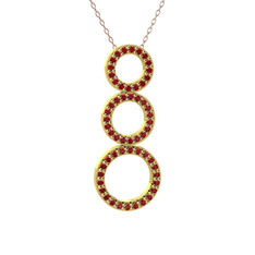 Hiru Daire Kolye - Garnet 14 ayar altın kolye (40 cm rose altın rolo zincir) #b8albm