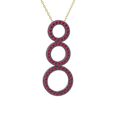 Hiru Daire Kolye - Rodolit garnet 925 ayar siyah rodyum kaplama gümüş kolye (40 cm altın rolo zincir) #pyn768