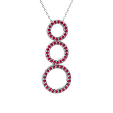 Hiru Daire Kolye - Rodolit garnet 925 ayar gümüş kolye (40 cm beyaz altın rolo zincir) #w7a220