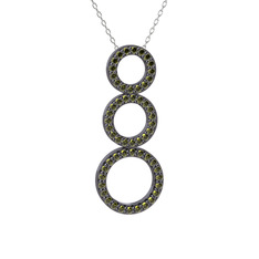 Hiru Daire Kolye - Peridot 925 ayar siyah rodyum kaplama gümüş kolye (40 cm gümüş rolo zincir) #zc6h5v