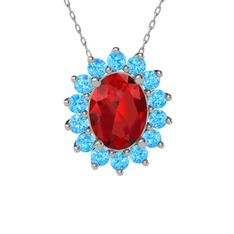 Eda Kolye - Garnet ve akuamarin 8 ayar beyaz altın kolye (40 cm gümüş rolo zincir) #1014wd8
