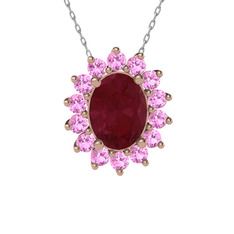 Eda Kolye - Kök yakut ve pembe kuvars 925 ayar rose altın kaplama gümüş kolye (40 cm beyaz altın rolo zincir) #108aakf