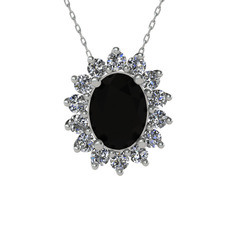 Eda Kolye - Siyah zirkon ve beyaz zirkon 925 ayar gümüş kolye (40 cm beyaz altın rolo zincir) #10njxn6