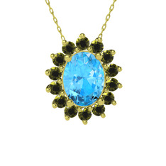 Akuamarin ve peridot 14 ayar altın kolye (40 cm altın rolo zincir)